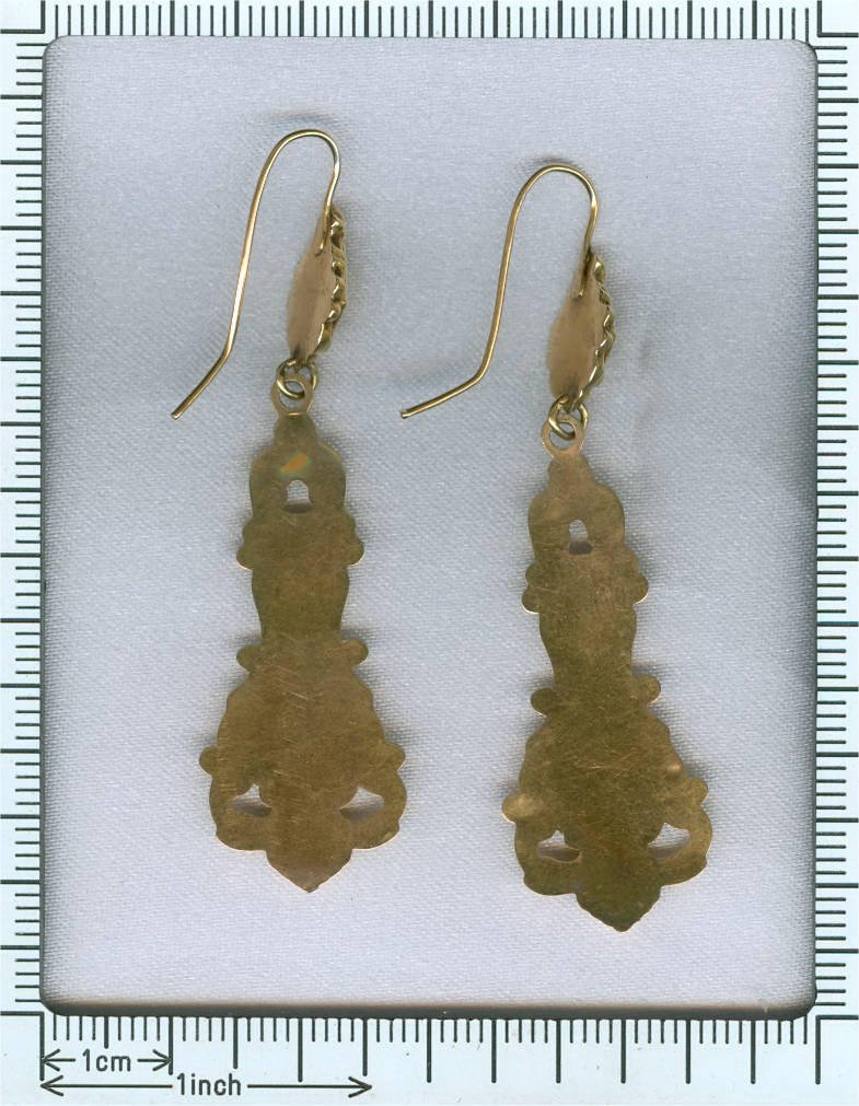 Antique floral enamel dangle earrings yellow gold, Victorian era (image 11 of 11)